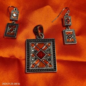 Elegant Silver and Orange Geometric Jewelry Set - Lia Sophia Jewelry Set